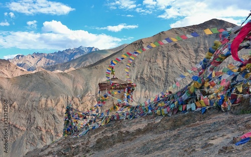 Tibetan prayer flags high in the Himalayas - India 2019