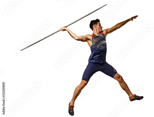 young man athletics Javelin athlete isolated white background photo