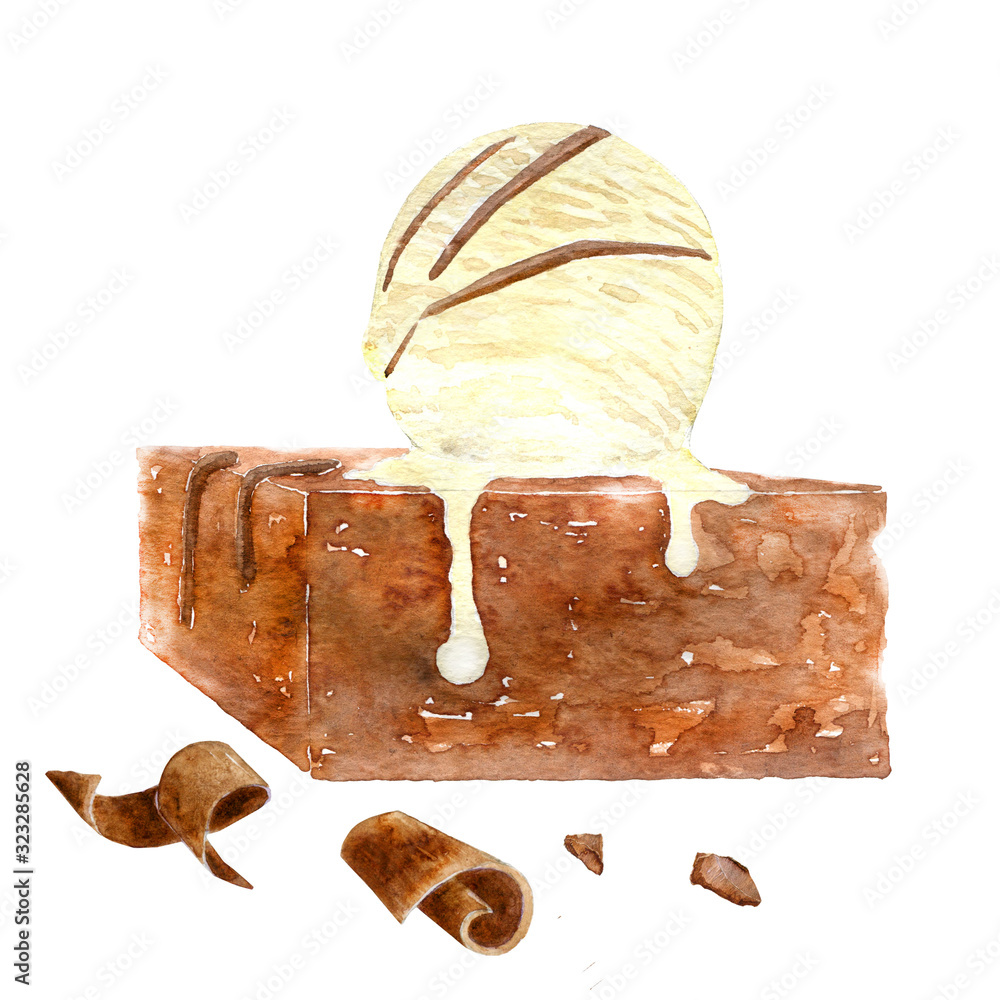 Watercolor chocolate brownie. Stock Illustration | Adobe Stock