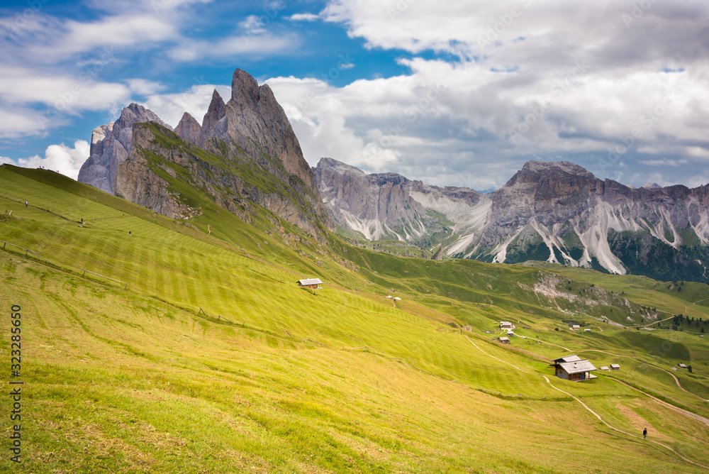 Magestic Odle group mountain range in Dolomite alps, Italy