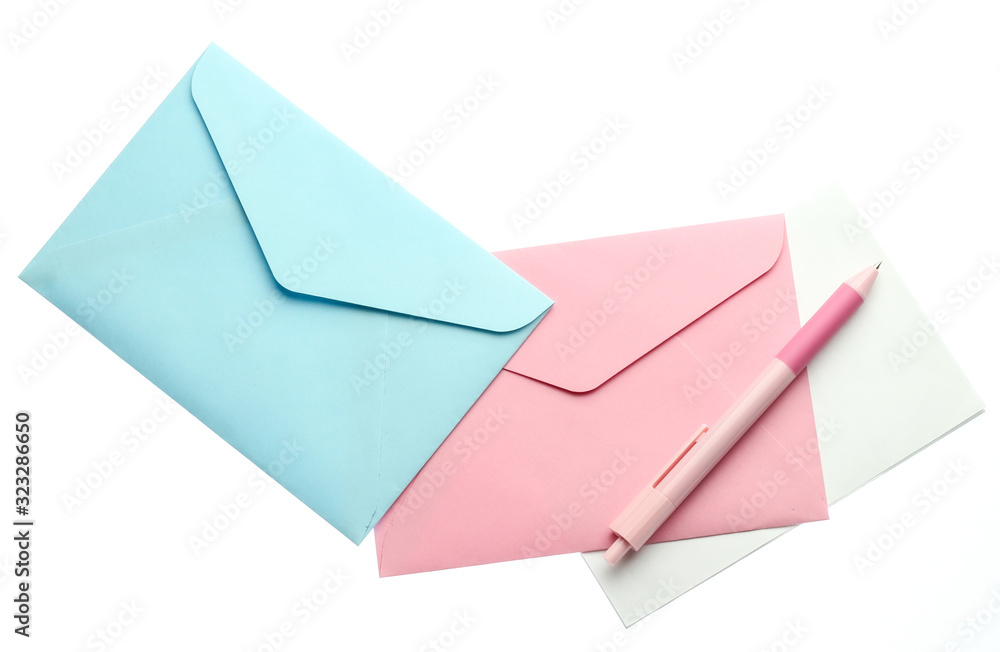 Envelope with a letter and pen isolated on white background. Envelope with a letter and pen isolated on white background.