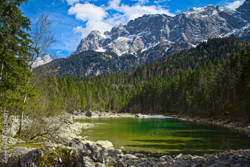 green lake in the alps near zugspitze