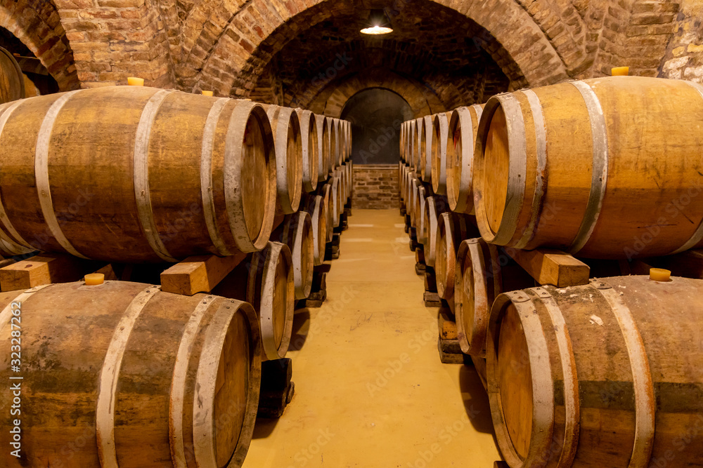 wine cellar with wooden barrels, Szekszard, Southern Transdanubia, Hungary