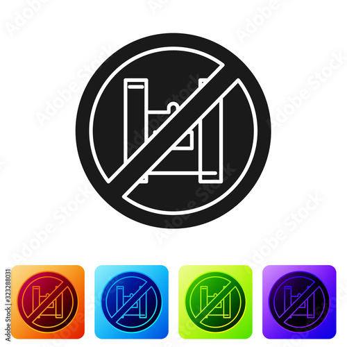 Black Say no to plastic bags poster icon isolated on white background. Disposable cellophane and polythene package prohibition sign. Set icons in color square buttons. Vector Illustration