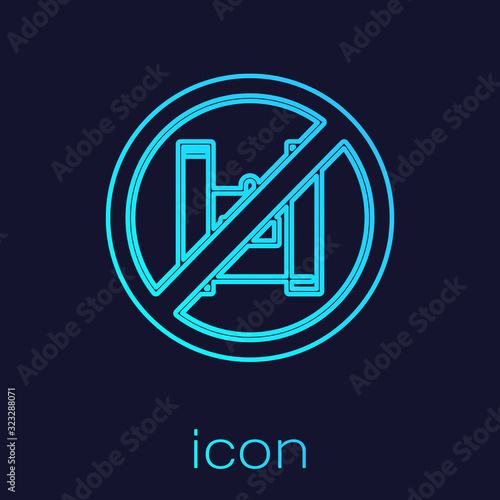 Turquoise line Say no to plastic bags poster icon isolated on blue background. Disposable cellophane and polythene package prohibition sign. Vector Illustration