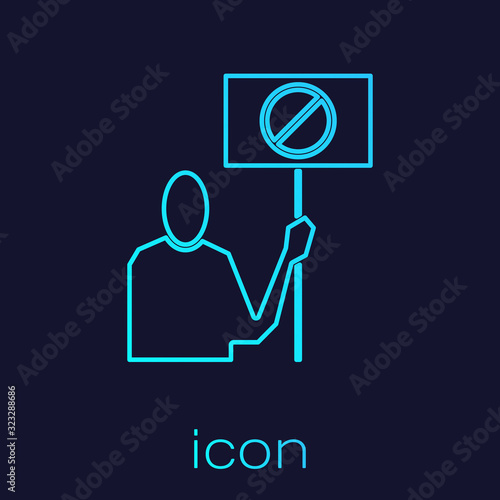 Turquoise line Nature saving protest icon isolated on blue background. Earth planet protection, environmental issues demonstration. Vector Illustration