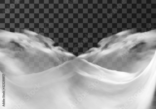 White cloud border, weather meteo frame realistic vector illustration. Fluffy cirrus cumulus cloud, isolated on transparent background. Realistic element, weather banner
