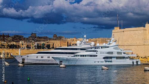 Large Yachts in the Harbor in Malta