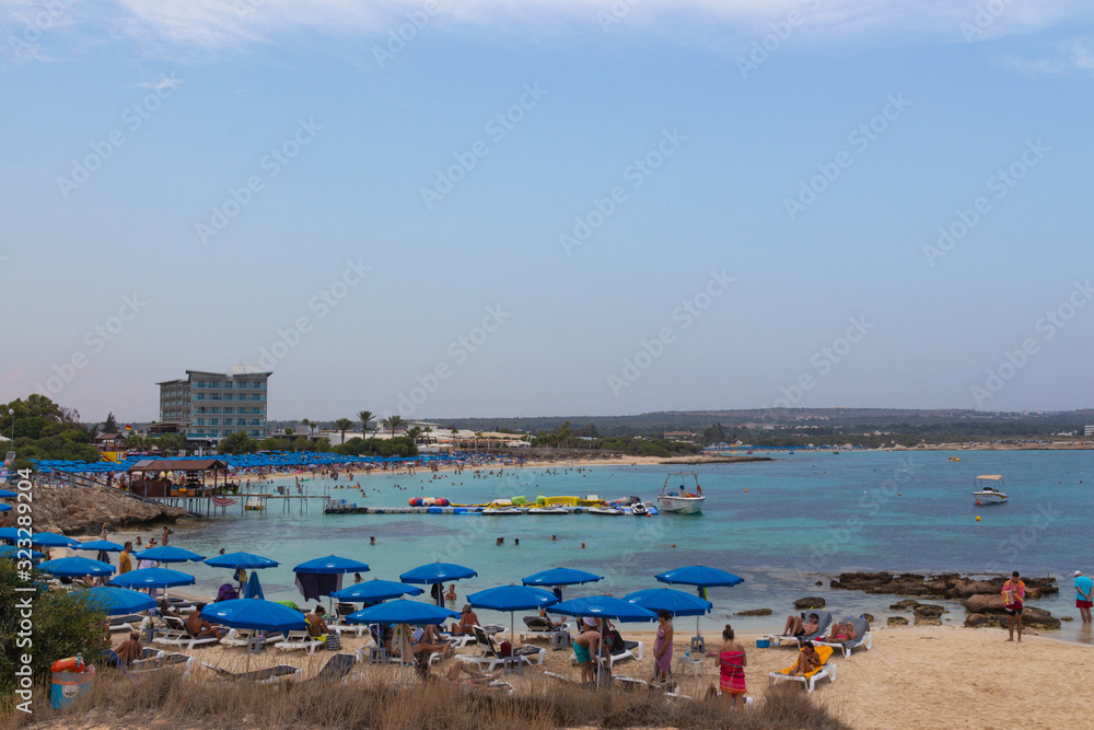 Ayia Napa, Cyprus - September 08, 2019: People are swimming on Makronissos Beach