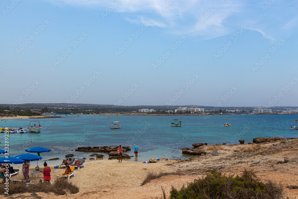 Ayia Napa, Cyprus - September 08, 2019: Seascape near Makronissos Beach Ayia Napa, Cyprus - September 08, 2019: Seascape near Makronissos Beach