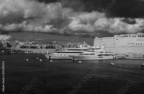 Yachts docked in the port