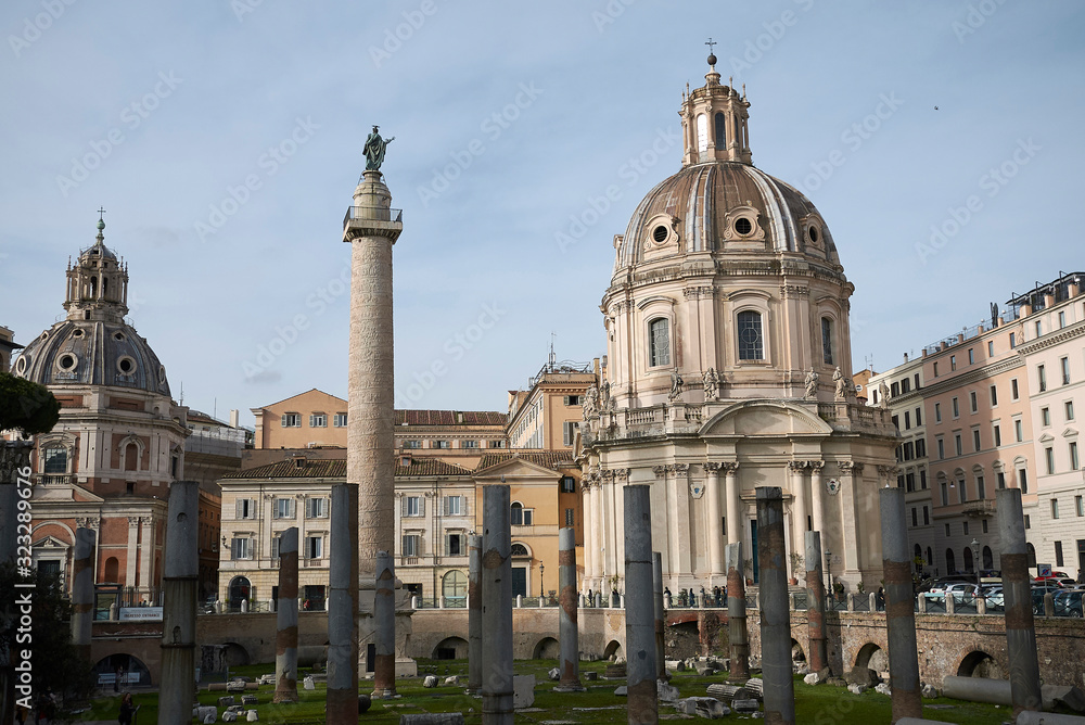 Rome, Italy - February 03, 2020 : View of Trajan Forum