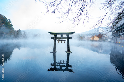 pagoda at the foggy lake