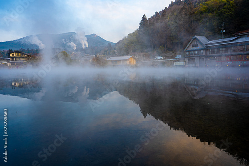 reflection in foggy water, kinrinko, oita, japan © Taisuke Mizuguchi