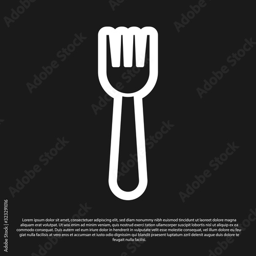 Black Disposable plastic fork icon isolated on black background. Vector Illustration