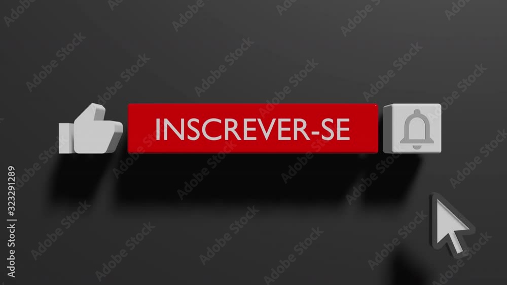 Youtube subscribe and bell icon motion graphic animation template clip. Portuguese, Português brasileiro