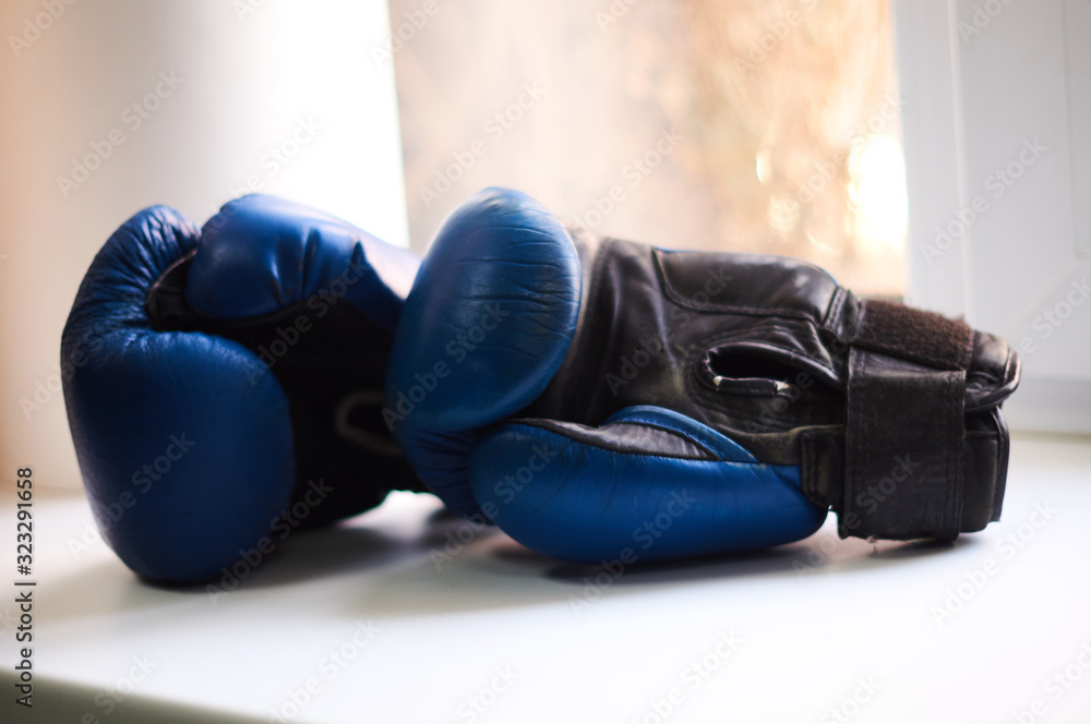 Pair of boxing gloves in the gym.