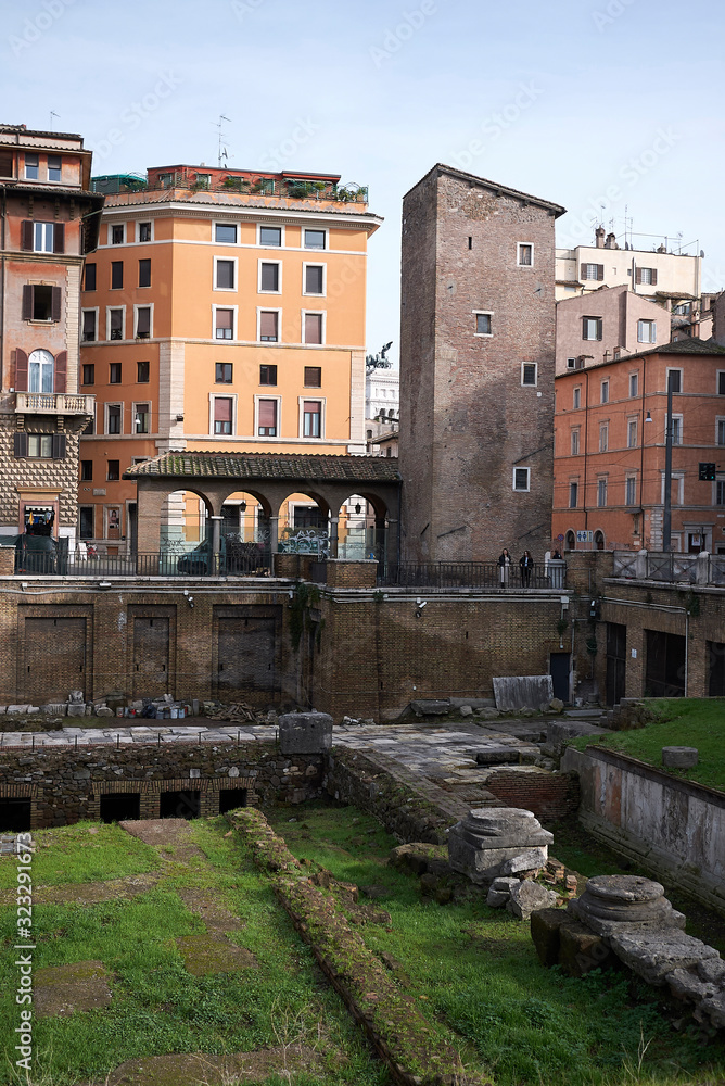 Rome, Italy - February 03, 2020 : View of the sacred area of Largo Argentina