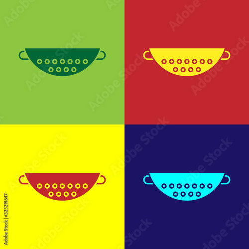 Color Kitchen colander icon isolated on color background. Cooking utensil. Cutlery sign. Vector Illustration