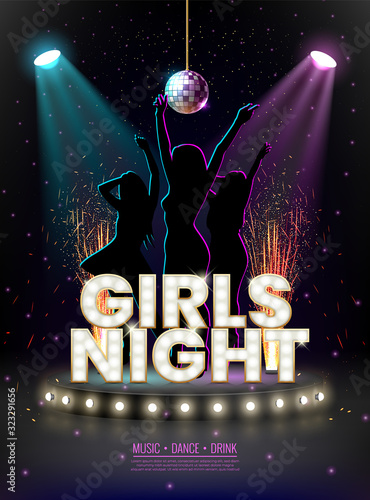 Advertising poster design Girls Night party. Party Invitation Booklet for Girls. Vector illustration