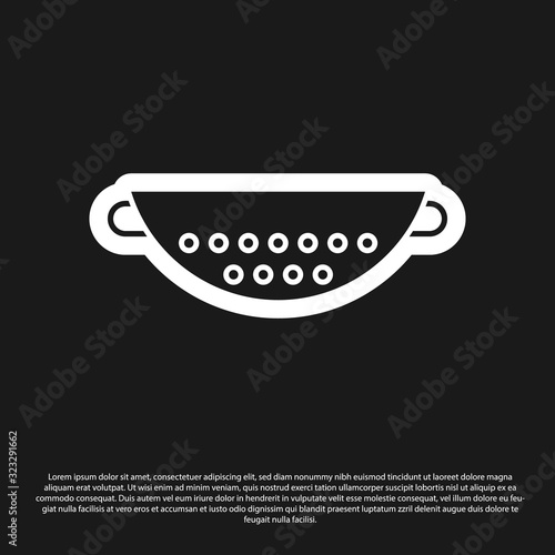 Black Kitchen colander icon isolated on black background. Cooking utensil. Cutlery sign. Vector Illustration