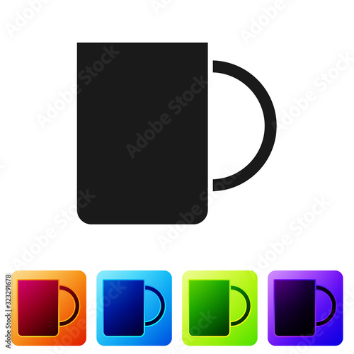 Black Coffee cup icon isolated on white background. Tea cup. Hot drink coffee. Set icons in color square buttons. Vector Illustration