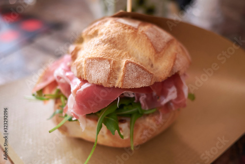 Sandwich with parma ham and rocket