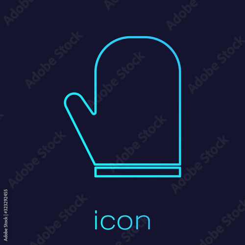 Turquoise line Oven glove icon isolated on blue background. Kitchen potholder sign. Cooking glove. Vector Illustration