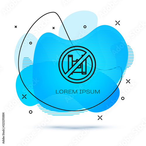 Line Say no to plastic bags poster icon isolated on white background. Disposable cellophane and polythene package prohibition sign. Abstract banner with liquid shapes. Vector Illustration
