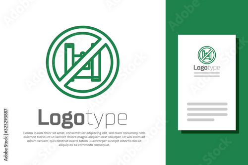 Green line Say no to plastic bags poster icon isolated on white background. Disposable cellophane and polythene package prohibition sign. Logo design template element. Vector Illustration