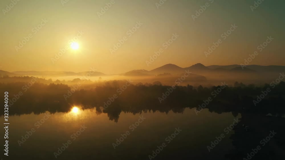 Drone shooting - sunrise in the Sokole Mountains and the Karkonosze Mountains, a beautiful morning, nice weather and the rising sun. Rudawy Janowickie Karkonosze, Poland Drone shooting - sunrise in the Sokole Mountains and the Karkonosze Mountains, a beautiful morning, nice weather and the rising sun. Rudawy Janowickie Karkonosze, Poland