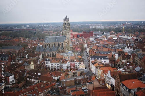 a city view from the top in Bruges