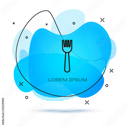 Line Disposable plastic fork icon isolated on white background. Abstract banner with liquid shapes. Vector Illustration