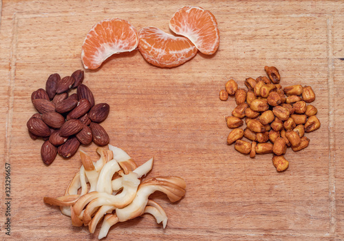 Wooden Board with different appetizers with space for text