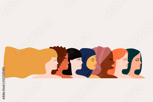 International Women's Day. National Women of Color Day concept. Vector illustration with women of different nationalities and cultures.