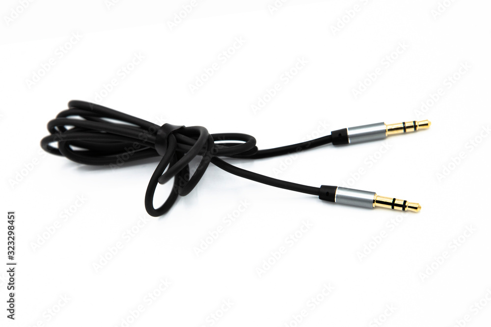 Audio cable aux isolated on white background. Jack audio cable Audio cable aux isolated on white background. Jack audio cable