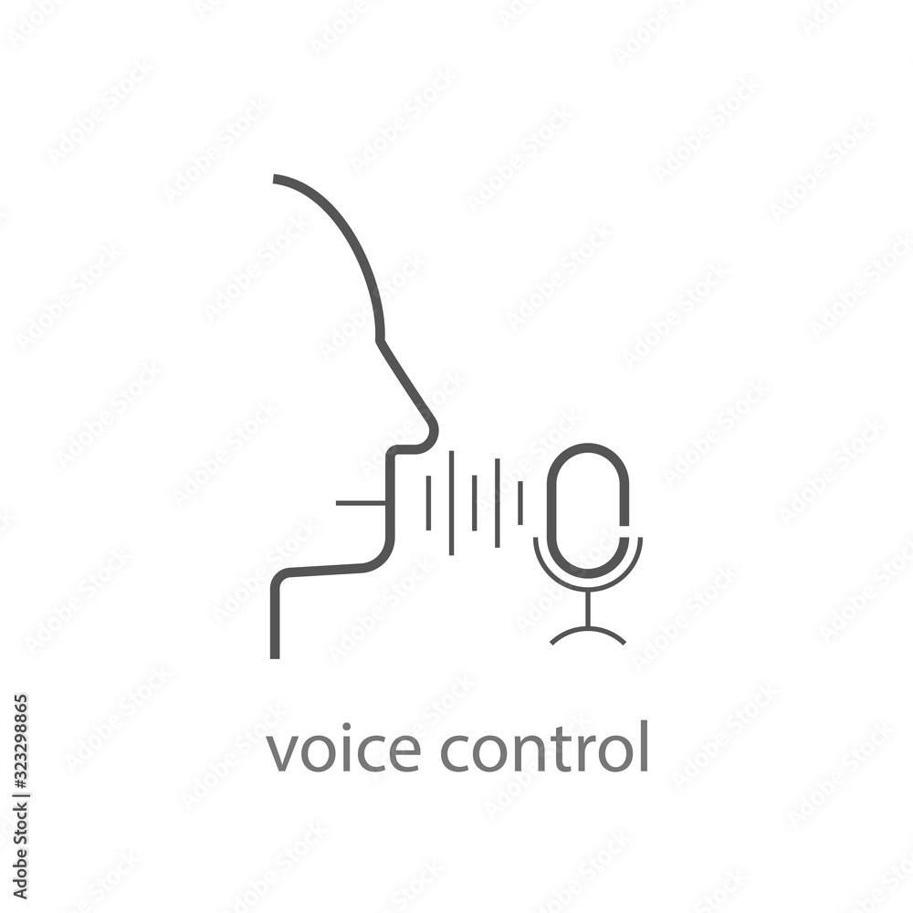 Voice identity vector line icon. Recognize audio system sign. Voiceover biometric symbol. Silhouette of man and sound wave with mic pictogram. Vector illustration for various design needs. EPS 10