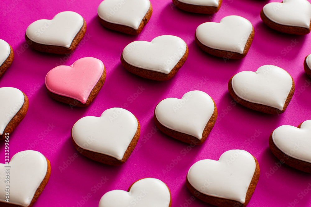 Close up gingerbread cookies in heart shape Close up gingerbread cookies in heart shape