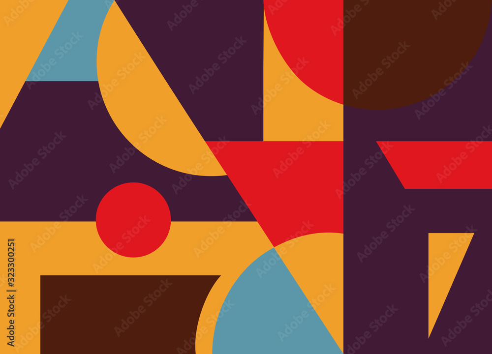 Abstract geometric art, 1970’s colour palette, vector illustration