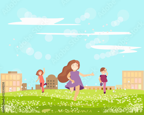 Children joyfully run through the Park