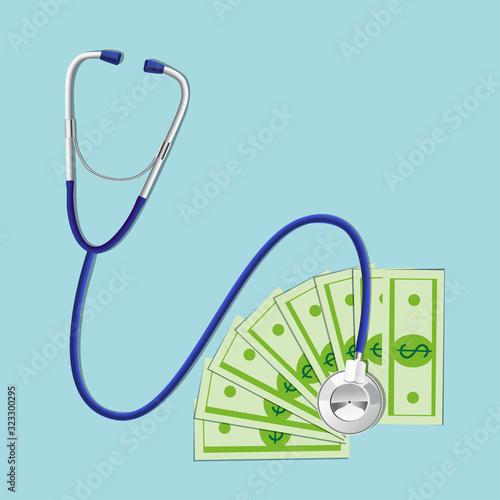 Concept of health. Stethoscope medical and dollars. копия