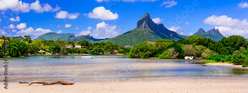 stunning tropical nature of Mauritius island, Rempart mountain view in Tamarin bay, Black river