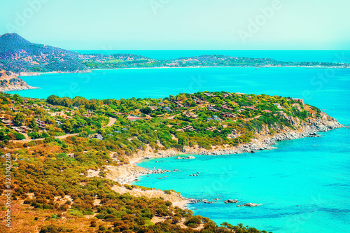 Villasimius Beach and Mediterranean Sea on Sardinia Island in Italy