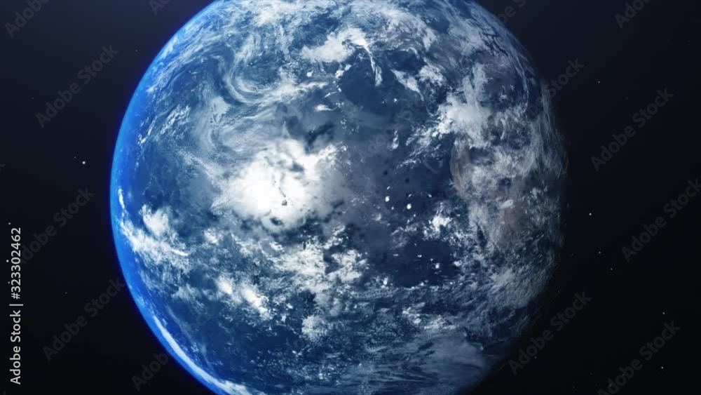 Ultra Realistic Earth in Space rotating and drifting away, stars in background 