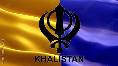 The main symbol of sikhism is the khanda sign on the background of an waving Khalistan flag, video, 4K photo