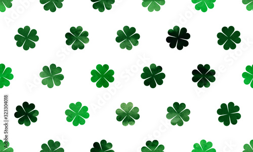 Four-leafed lucky clovers seamless pattern. Watercolor background for Saint Patrick s Day.