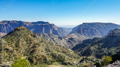 Omani Mountains at Jebel Akhdar Gorge in Al Hajar Range, Oman photo