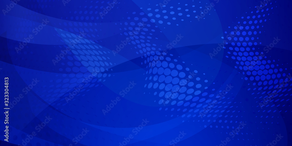 Abstract background made of halftone dots and curved lines in blue colors