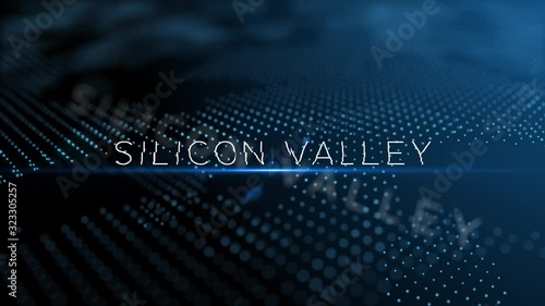 Silicon Valley modern intro text 3D animation with lens flare and depth of field focus blur