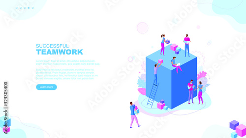 Trendy flat illustration. Successful teamwork page concept. Office workers planing business mechanism, analyze business strategy and exchange ideas.Template for your design works. Vector graphics.
